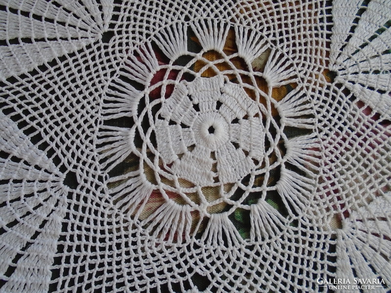 55 cm Diam. Crocheted cotton tablecloth.