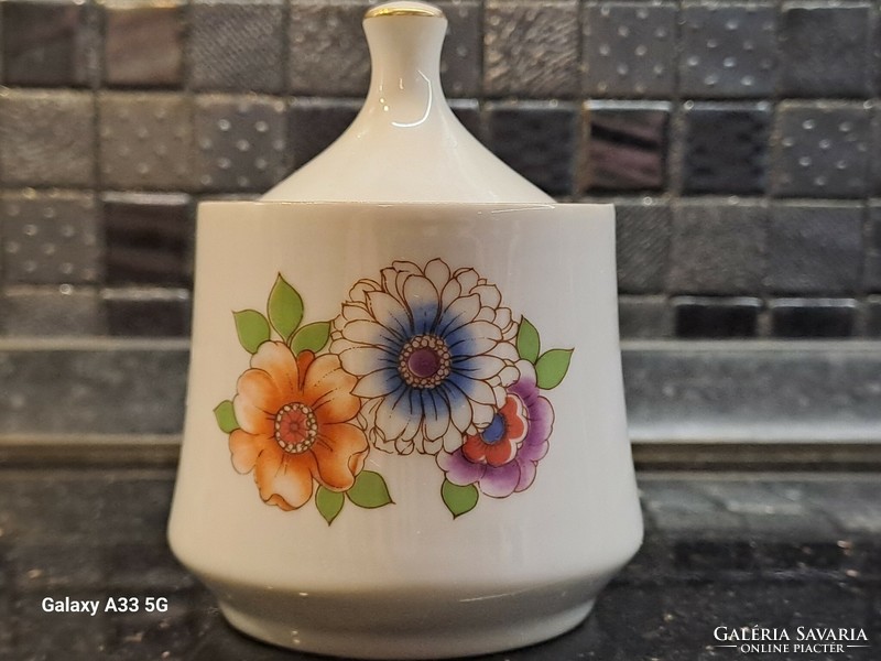Retro Alföldi porcelán cukortartó virágos dekorral kávés készlethez