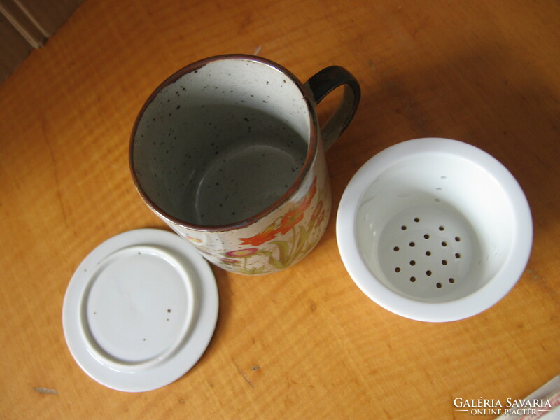Otagiri japán vadvirágos fedeles, szűrős teás bögre