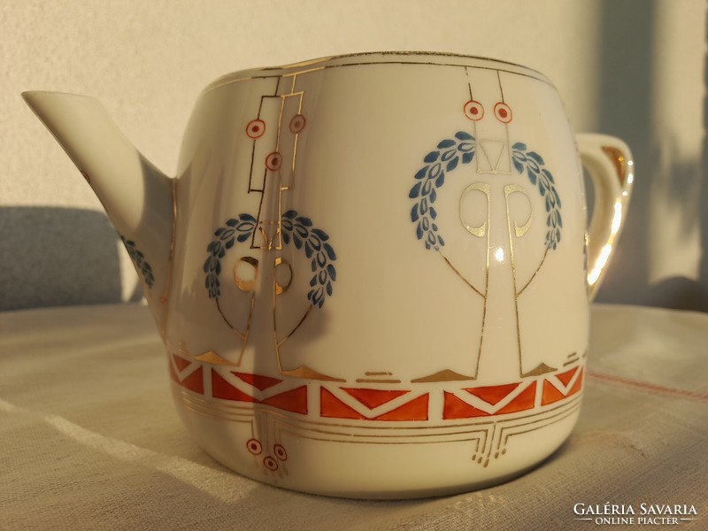 Wiener Werkstätte stílusú szecessziós, méretes porcelán teáskanna, 1920 k.