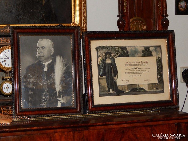 Lower town of Szeged diploma with Richard Geiger print and photograph together, circa 1930 in excellent condition