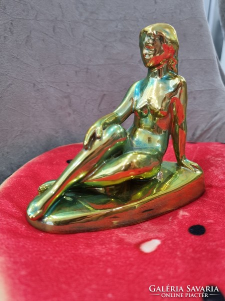 Zsolnay eosin woman sitting on a stone (rare)