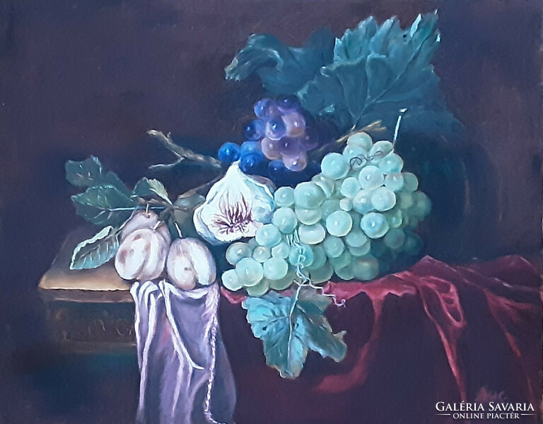 Antiipina galina: still life with figs. Oil painting, canvas. 40X50cm