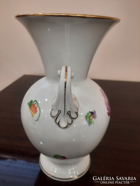 Herend flower-patterned porcelain vase with 2 handles