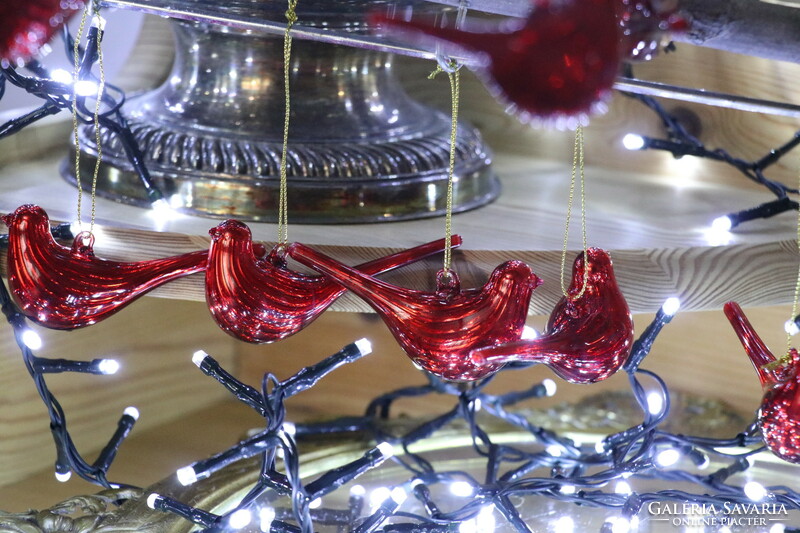 6 Pieces of red glass bird Christmas tree decoration iv.