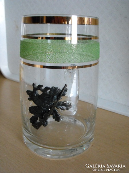 Glass jug Krigli with a retro hunting motif - deer, rifle
