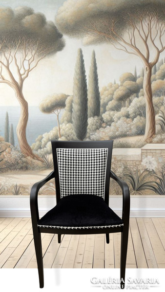 Exclusive armchair with beech frame, solo - in pairs, with houndstooth pattern upholstery