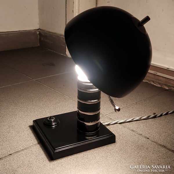 Bauhaus - Art deco "gombalámpa" felújítva /fekete - nikkel/ - HAESZ