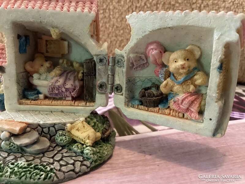 Openable miniature teddy bear house model toy mini garden decoration