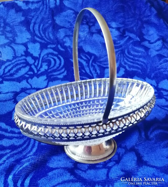 Thick glass serving tray with metal holder, English