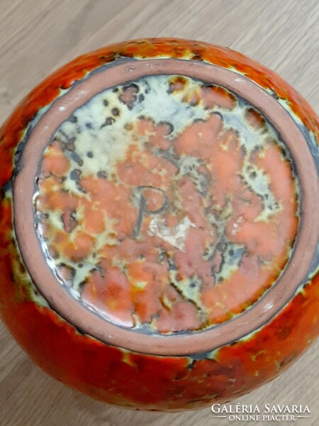 TÓFEJ ? Retro kerámia váza régi narancssárga mid century díszváza , jelzett darab