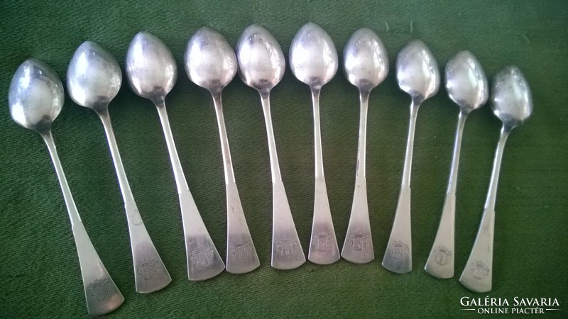 Antique silver teaspoon set with diamond, noble coat of arms 190 g