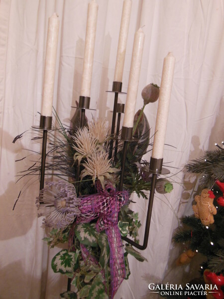 Candle holder - 6 - branches - 110 x 30 cm + 5 pcs - 20 x 2.5 cm - candle - flower - German - perfect