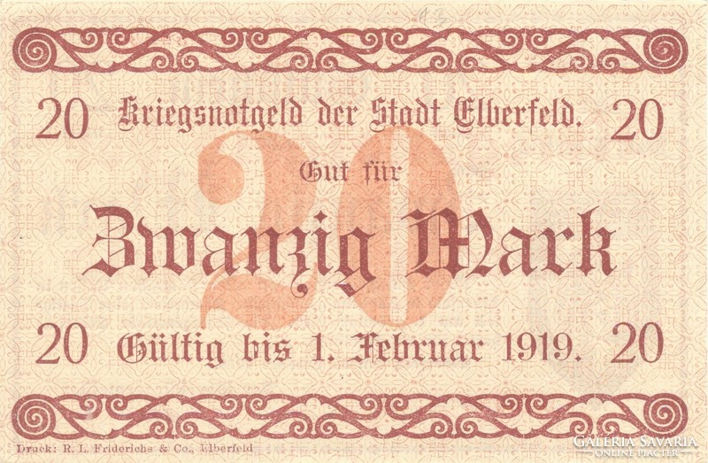 20 marks 01.02.1919. Germany elberfeld unc