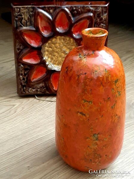 TÓFEJ ? Retro kerámia váza régi narancssárga mid century díszváza , jelzett darab