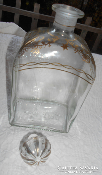 Spanish bottle with a square shape like old pints - with a hand-painted gold pattern