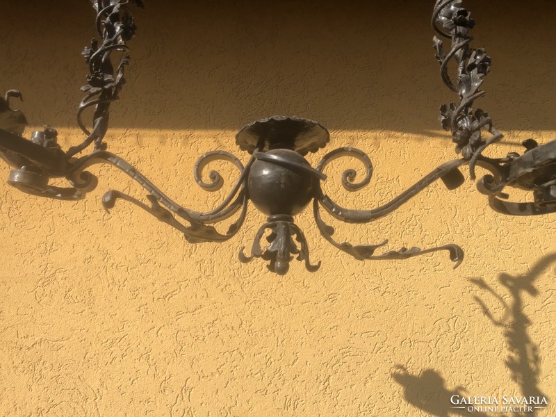 Wrought iron chandelier.