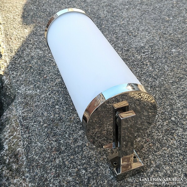 Bauhaus - art deco nickel-plated wall lamp renovated - milk glass cylinder head