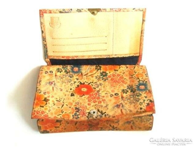 Old painted soft leather briefcase with floral wallet