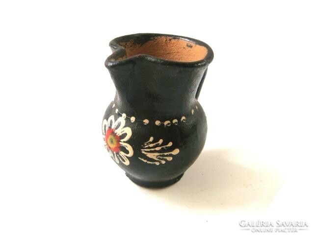 Black glazed hand-painted small pottery, jug with ears, small jug