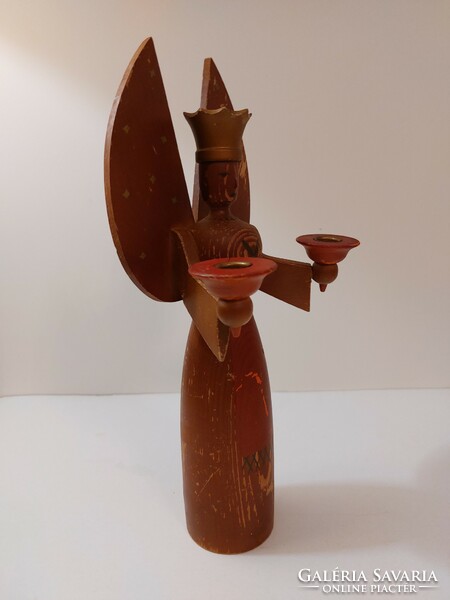 Censer wooden figurine big crowned angel 32.5 Cm