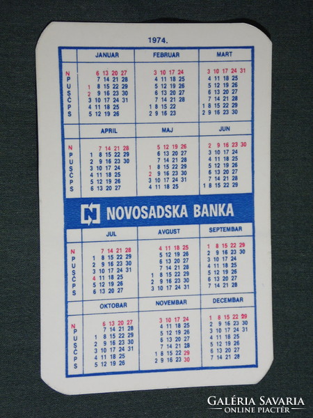 Kártyanaptár, Jugoszlávia, NOVOSADSKA BANKA, halászcsónak, ladik,1974,   (5)