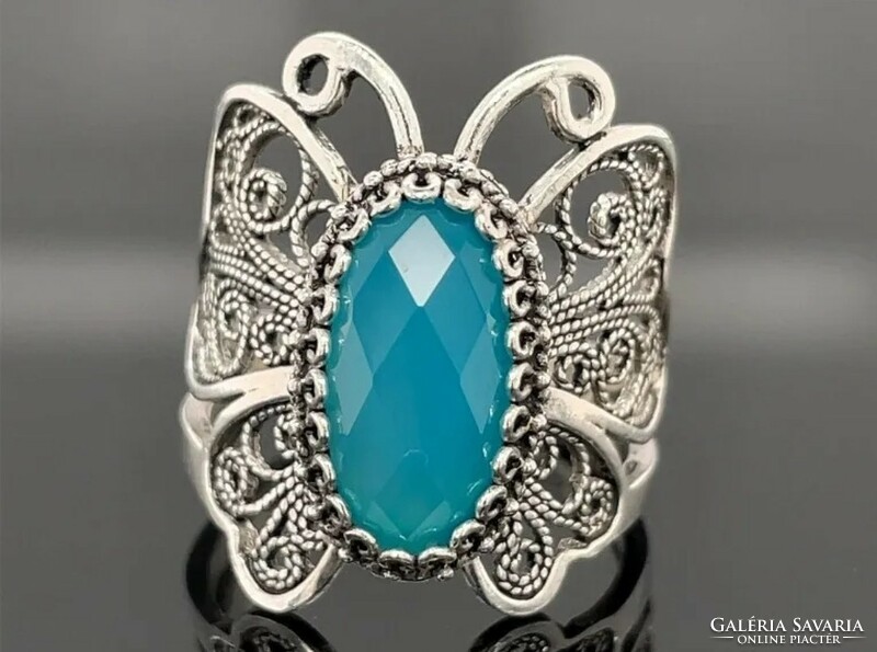 Butterfly blue chalcedony gemstone sterling silver ring, 925 - new 57 mère