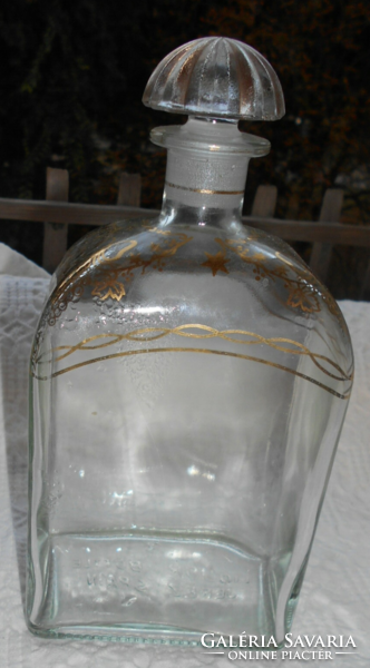 Spanish bottle with a square shape like old pints - with a hand-painted gold pattern