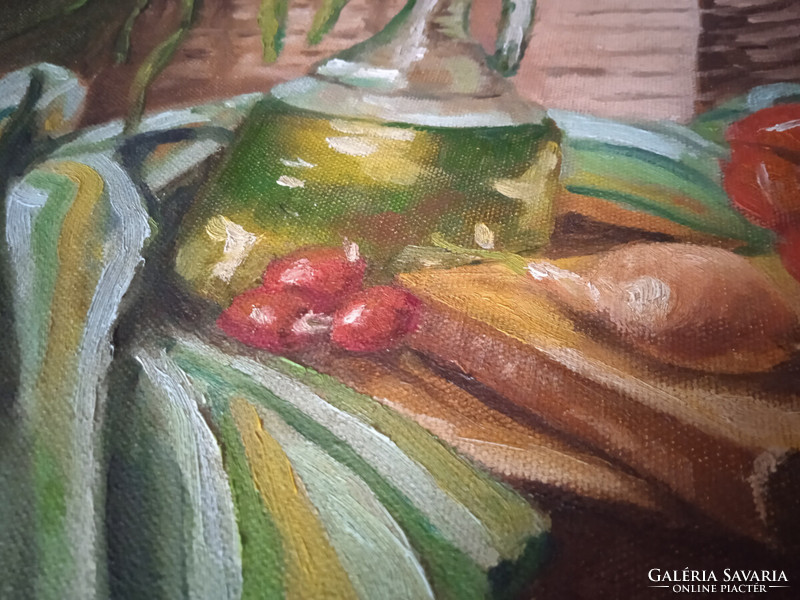 Antiipina galina: still life with salad and peppers. Oil painting, canvas. 40X50cm