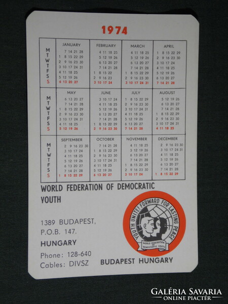 Card calendar, United World Youth Federation for Peace, Budapest, graphic artist, 1974, (5)