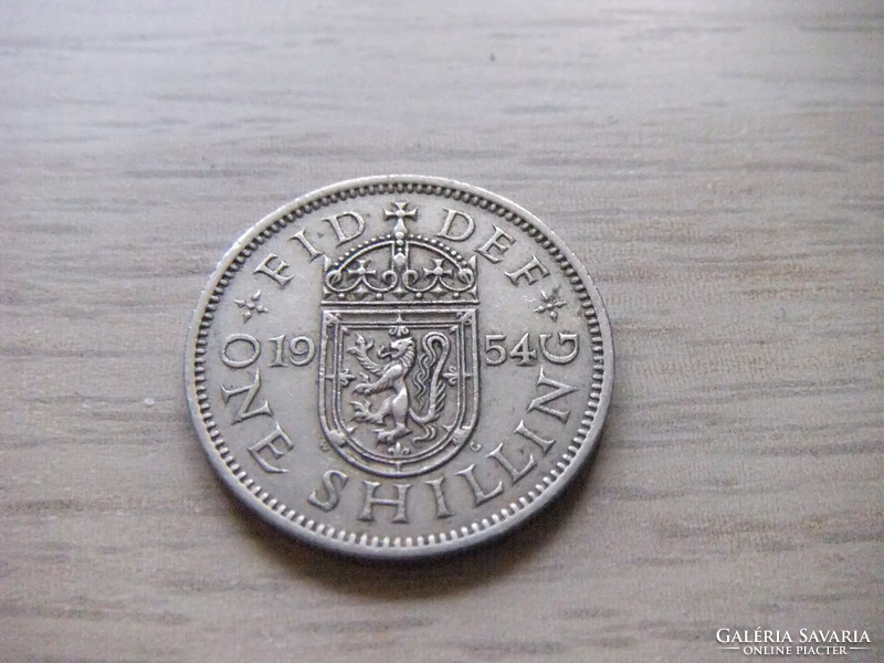 1 Shilling  1954   Anglia  ( Skócia címer  Balra néző Ágaskodó Oroszlán a Koronázási Pajzson   )