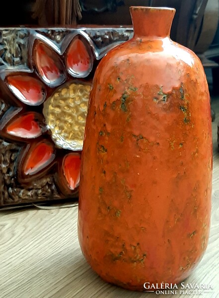 Lakehead? Retro ceramic vase, old orange mid century decorative vase, marked piece