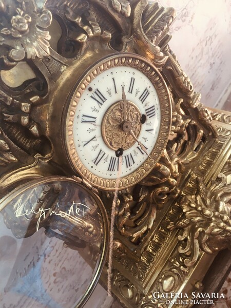 III. Napoleon era antique bronze clock + candle holders