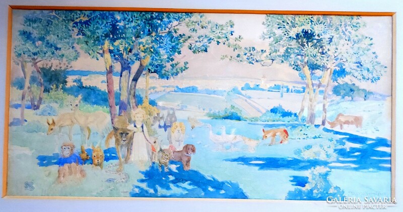 Nagy Sándor.1910 körül.karton -akvarell 22x45 cm  Gödöllő
