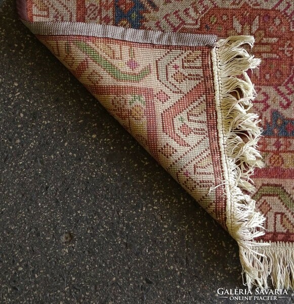 1K979 small brown blue oriental pattern Caucasian hand-knotted carpet 77 x 140 cm
