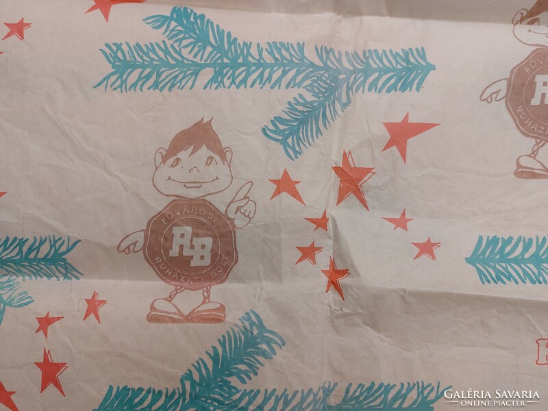 Retro karácsonyi csomagolópapír Fővárosi Ruházati Bolt régi reklám csomagoló
