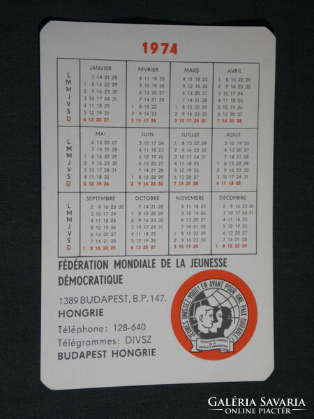 Card calendar, United World Youth Federation for Peace, Budapest, graphic artist, 1974, (5)