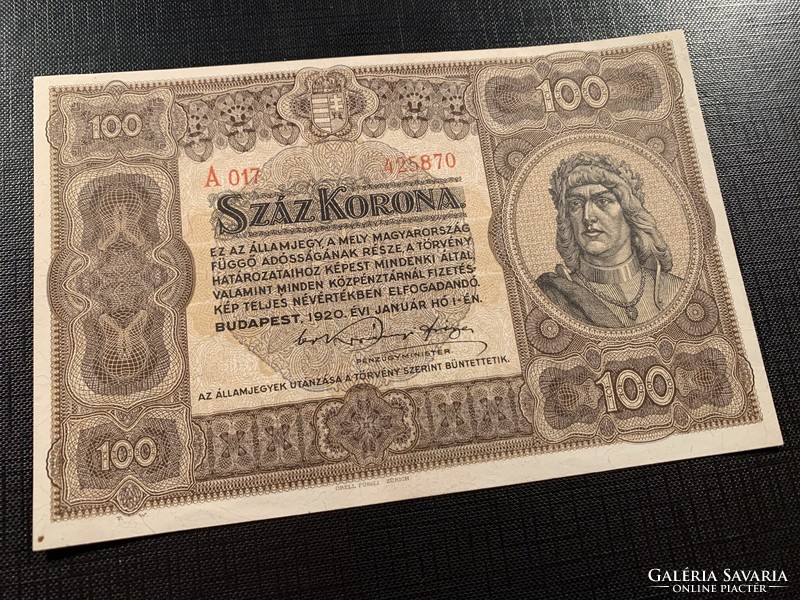*** UNC PIROS sorszámos 1920-as 100 korona ***