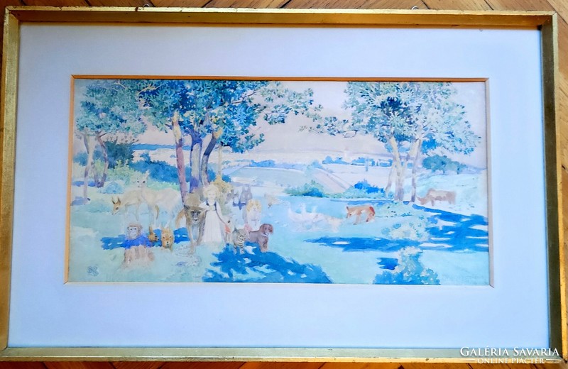 Nagy Sándor.1910 körül.karton -akvarell 22x45 cm  Gödöllő