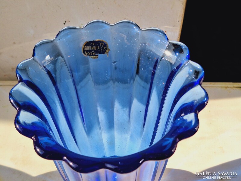 Art-deco-style (revival) bohemia glass labeled glass vase inspired by Joseph Hoffman!