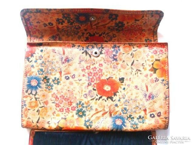 Old painted soft leather briefcase with floral wallet