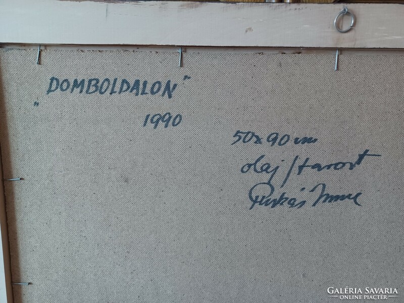Puskás Imre: Domboldalon | 1990 | 50x90 cm olajfestmény kerettel