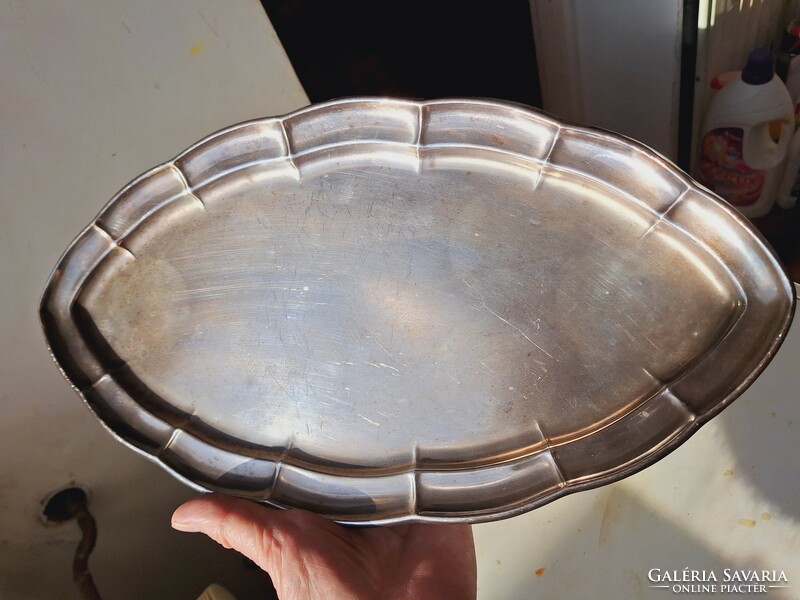 Art-deco style silver plated? Heavy metal tray 41 cm long cheaply!