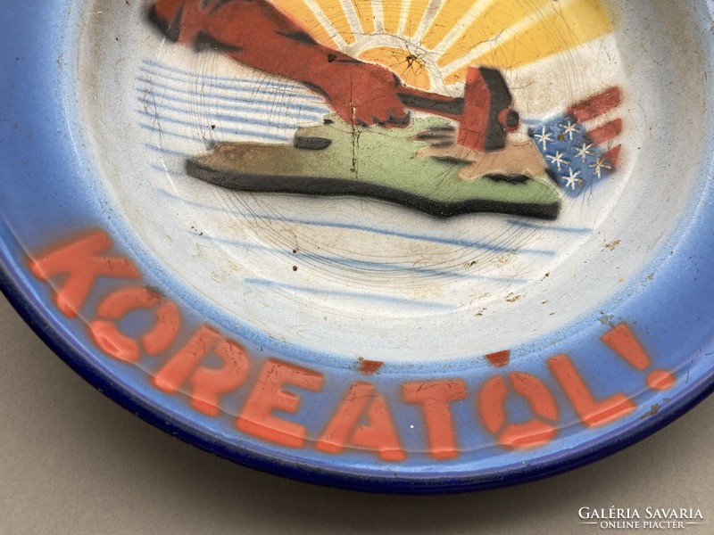 Keep your hands off Korea - enamel Budafok Hungarian communist propaganda bowl from the 1950s