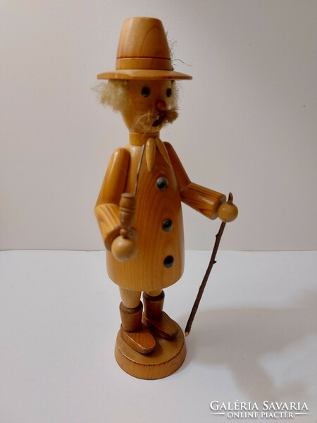 Smoking wooden figure old man 25 cm