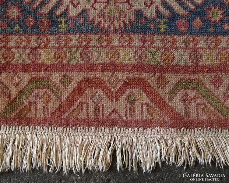 1K979 small brown blue oriental pattern Caucasian hand-knotted carpet 77 x 140 cm