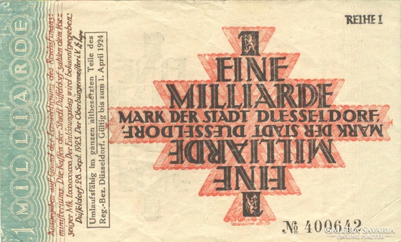 1 milliárd márka 1924.04.01. Németország Düsseldorf Reihe I.