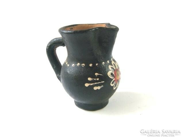 Black glazed hand-painted small pottery, jug with ears, small jug