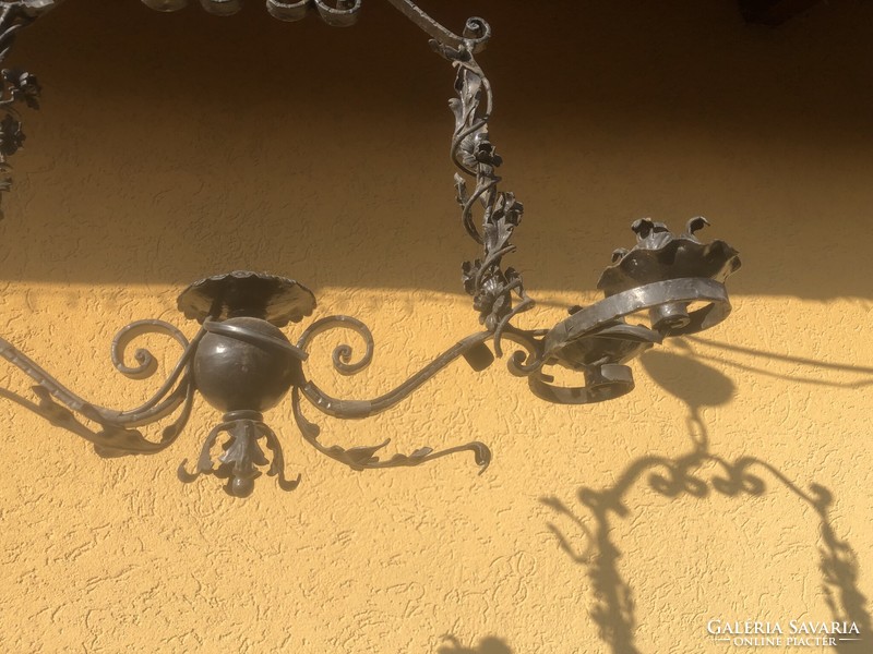 Wrought iron chandelier.