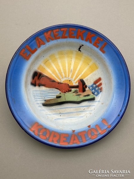 Keep your hands off Korea - enamel Budafok Hungarian communist propaganda bowl from the 1950s